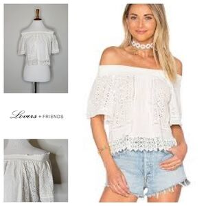 Lovers + Friends Seamist Eyelet‎ Off Shoulder Top Size XS